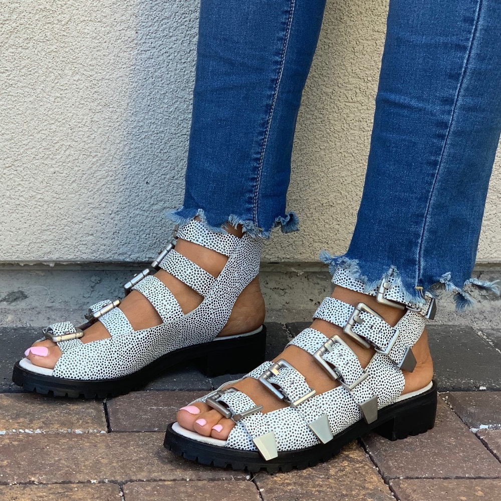 NIB Speckled Leather Lug Sole Flat Platform Sandal - Picture 5 of 8